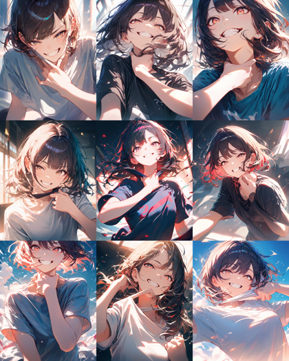 Animagine XL 4.0 opt - シャツの胸元を引っ張るポーズのプロンプト、画像生成結果:画像10