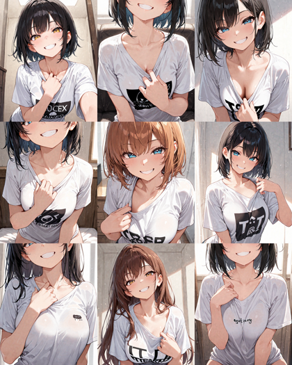 Nova Anime XL v13.0 - シャツの胸元を引っ張るポーズのプロンプト、画像生成結果:画像16