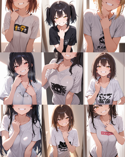 WAI-illustrious-SDXL v15.0 - シャツの胸元を引っ張るポーズのプロンプト、画像生成結果:画像8