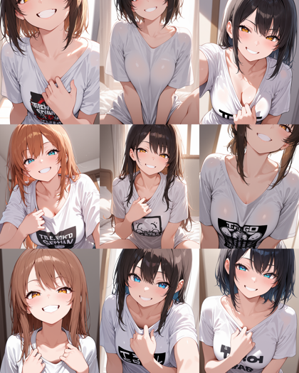 WAI-illustrious-SDXL v15.0 - シャツの胸元を引っ張るポーズのプロンプト、画像生成結果:画像15