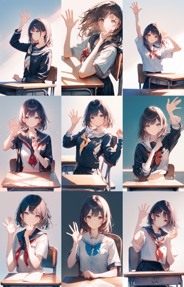 Animagine XL v4.0 opt - 挙手をするポーズのプロンプト・画像生成結果:画像4
