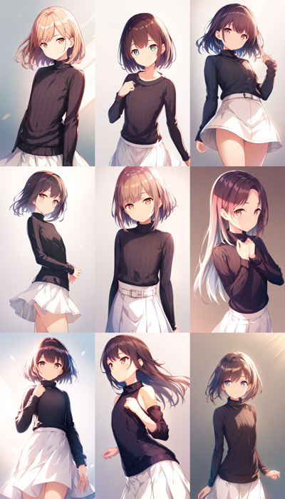 Animagine XL v4.0 - 縦縞のセーターを着たキャラクターを生成するプロンプト:画像1