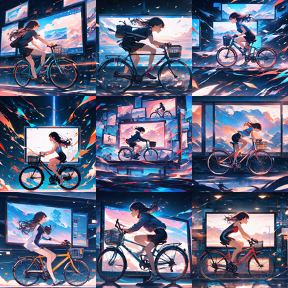 Animagine XL v4.0 opt - 自転車に乗るプロンプト、画像生成結果:画像1