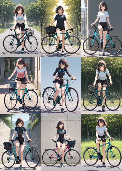 Nova Anime XL v10.0 - 自転車に乗るプロンプト、画像生成結果:画像8