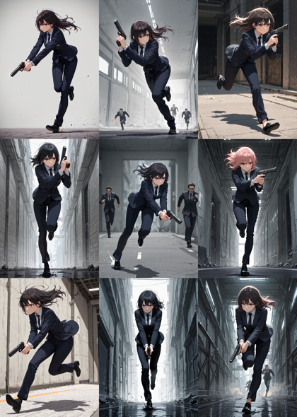 AlcAI - AnimeHaven Awakening - v30 - 銃を下に向けて走るポーズを表現するプロンプト、画像生成結果:画像7