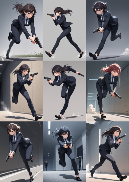 animemix v8.0 - 銃を下に向けて走るポーズを表現するプロンプト、画像生成結果:画像8