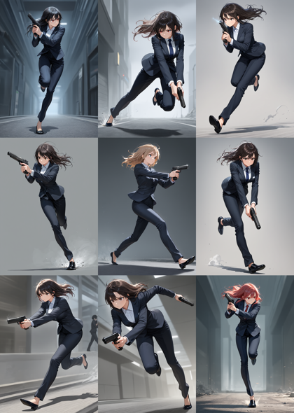 AnnnslMIXIllustriousXL v5.1 - 銃を下に向けて走るポーズを表現するプロンプト、画像生成結果:画像25