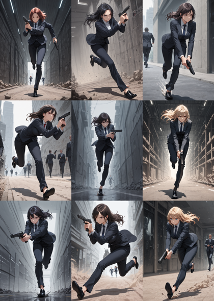 Diving-Illustrious Flat Anime Paradigm Shift v5.0 - 銃を下に向けて走るポーズを表現するプロンプト、画像生成結果:画像11
