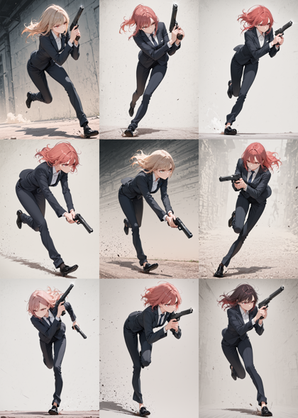 endlustria-LUMICA v3 - 銃を下に向けて走るポーズを表現するプロンプト、画像生成結果:画像26