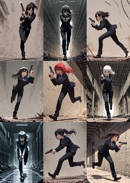 Hakushi Mix v1.41 - 銃を下に向けて走るポーズを表現するプロンプト、画像生成結果:画像15