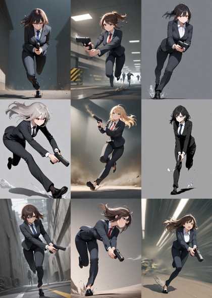 Hassaku XL v3.3 - 銃を下に向けて走るポーズを表現するプロンプト、画像生成結果:画像3