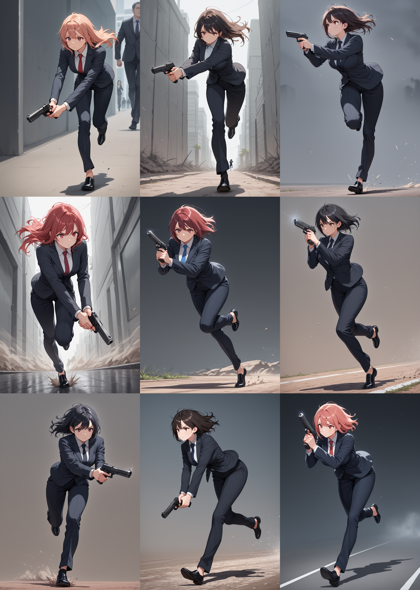 HDA Rainbow Illus v1.7new - 銃を下に向けて走るポーズを表現するプロンプト、画像生成結果:画像13