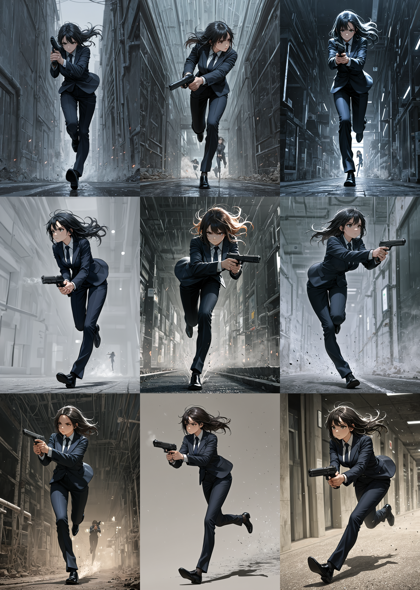 Plant Milk Walnut - 銃を下に向けて走るポーズを表現するプロンプト、画像生成結果:画像6