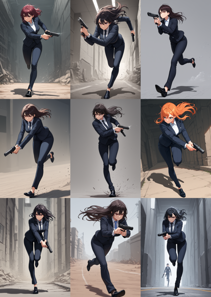 Prefect illustrious XL v5.0 - 銃を下に向けて走るポーズを表現するプロンプト、画像生成結果:画像4