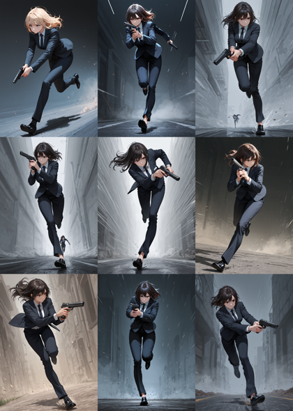 REED Illustration IL SDXL v3.0 - 銃を下に向けて走るポーズを表現するプロンプト、画像生成結果:画像22