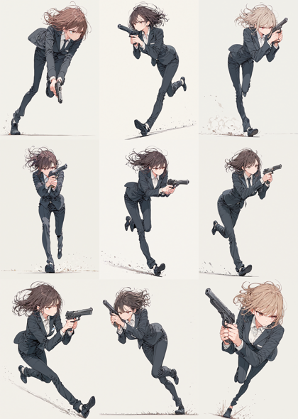 RIN Anim8Draw Illustrious-XL v3.0 - 銃を下に向けて走るポーズを表現するプロンプト、画像生成結果:画像28