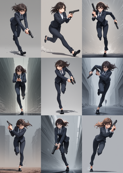 SteinIllustrious v16 - 銃を下に向けて走るポーズを表現するプロンプト、画像生成結果:画像17