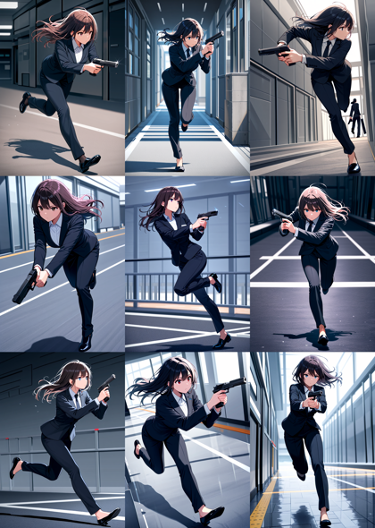 TanemoMix v7.0 - 銃を下に向けて走るポーズを表現するプロンプト、画像生成結果:画像21