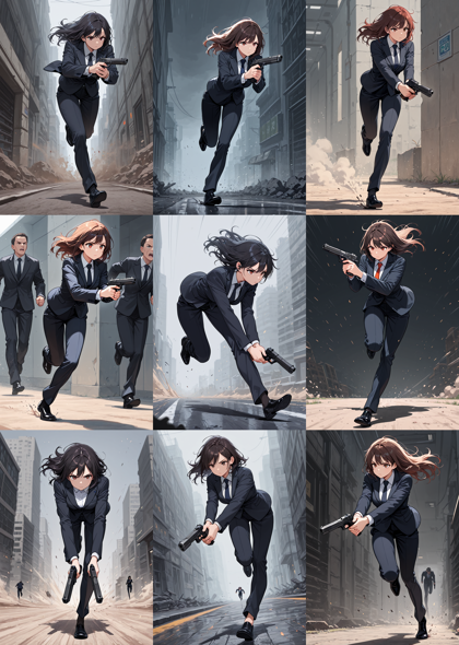 ToonMerge Illustrious v9.0 - 銃を下に向けて走るポーズを表現するプロンプト、画像生成結果:画像27