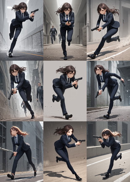 UmetanaMix C v1.20 - 銃を下に向けて走るポーズを表現するプロンプト、画像生成結果:画像20