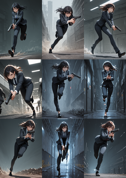 WooMix v1.98 l2 - 銃を下に向けて走るポーズを表現するプロンプト、画像生成結果:画像18