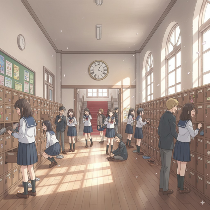 学校の昇降口のシーンを生成するプロンプト:画像8