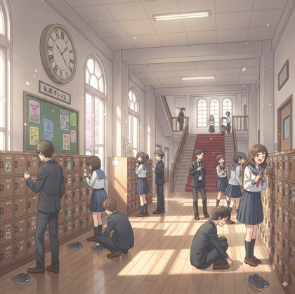 学校の昇降口のシーンを生成するプロンプト:画像15