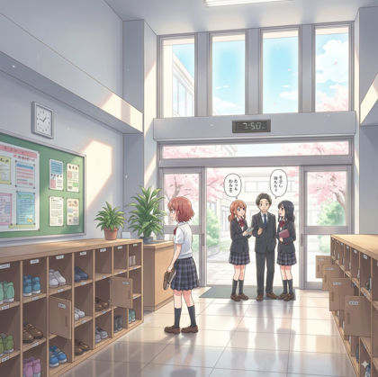 学校の昇降口のシーンを生成するプロンプト:画像18