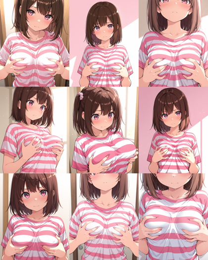 HakushiMix v1.41 - 自分で自分の胸を掴む、揉むポーズを表現するプロンプト、画像生成結果:画像5