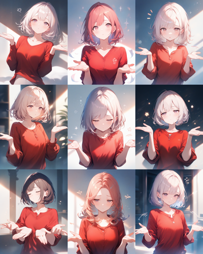 Animagine XL v4.0 opt - 肩を大きくすくめるポーズのプロンプトと画像生成結果:画像10