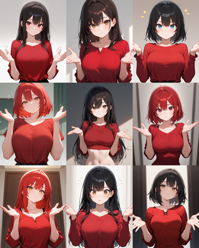 Nova Anime XL v9.0 - 肩を大きくすくめるポーズのプロンプトと画像生成結果:画像12