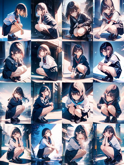 Animagine v4.0 opt - お尻を床につけずに座るポーズのプロンプト:画像1