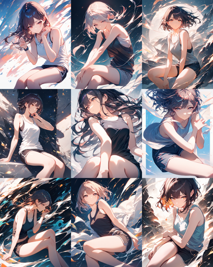Animagine v4.0 opt - 空中に座っている構図とポーズのプロンプト、画像生成結果:画像1