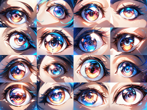 Animagine XL v4.0 opt - きらきら輝く瞳、ハイライトの強い目を描画するプロンプト:画像1