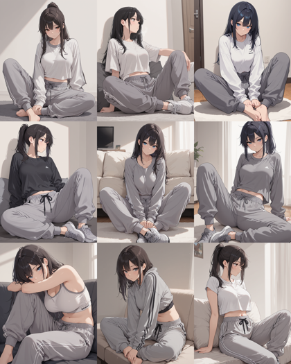 Diving-Illustrious Flat Anime Paradigm Shift v6.3 - スウェットパンツ、リラックス感のある部屋着のパンツを表現するプロンプト:画像5