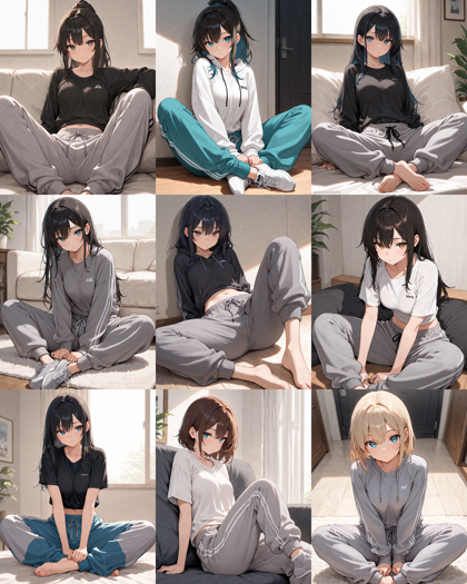Nova Anime XL v18.0 - スウェットパンツ、リラックス感のある部屋着のパンツを表現するプロンプト:画像2