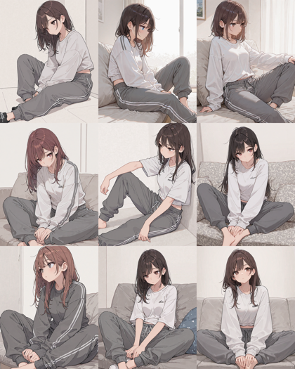 RIN Flanime Illustrious v3.0 - スウェットパンツ、リラックス感のある部屋着のパンツを表現するプロンプト:画像8