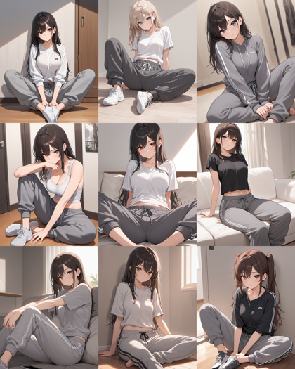 WAI-illustrious-SDXL v16.0 - スウェットパンツ、リラックス感のある部屋着のパンツを表現するプロンプト:画像1