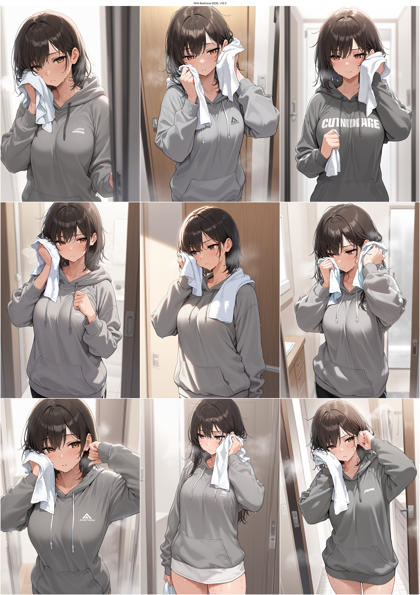 WAI-illustrious-SDXL v16.0 - 汗を流すキャラクター、汗ばむ肌を表現するプロンプト、画像生成成結果:画像1