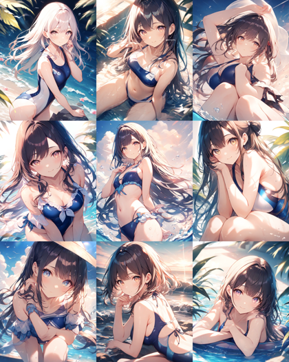 Animagine XL v4.0 opt - 水着を着たキャラクターのプロンプト:画像1