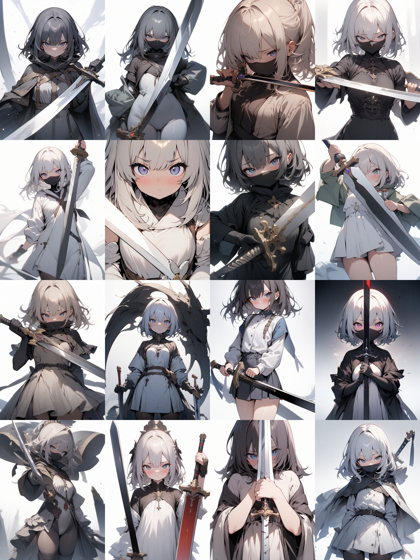 顔の前に剣を掲げるポーズのプロンプト:画像11