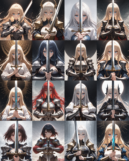 Nova Anime XL v8.0 - 顔の前に剣を掲げるポーズのプロンプト:画像4
