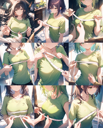 Animagine XL 4.0 opt - 巻き尺で採寸されているシーンを表現するプロンプト、画像生成結果:画像3