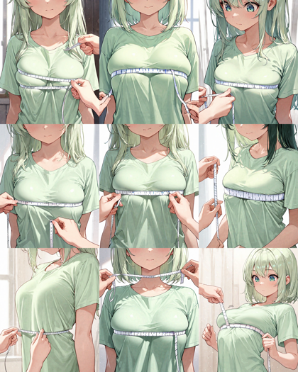 Nova Anime XL v13.0 - 巻き尺で採寸されているシーンを表現するプロンプト、画像生成結果:画像2