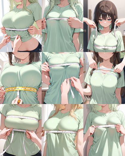 WAI-illustrious-SDXL v15.0 - 巻き尺で採寸されているシーンを表現するプロンプト、画像生成結果:画像4