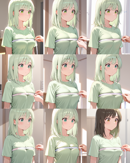 WAI-illustrious-SDXL v15.0 - 巻き尺で採寸されているシーンを表現するプロンプト、画像生成結果:画像10