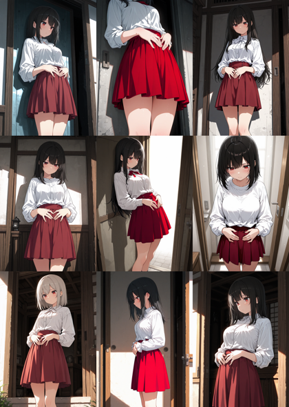 Hakushi Mix v1.41 - 服の上からお腹を触るポーズのプロンプト、画像生成結果:画像9