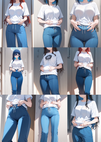 WAI-illustrious-SDXL v15.0 - 服の上からお腹を触るポーズのプロンプト、画像生成結果:画像1