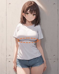 シャツでアンダーバストラインができないようにするプロンプト、画像生成結果:画像1