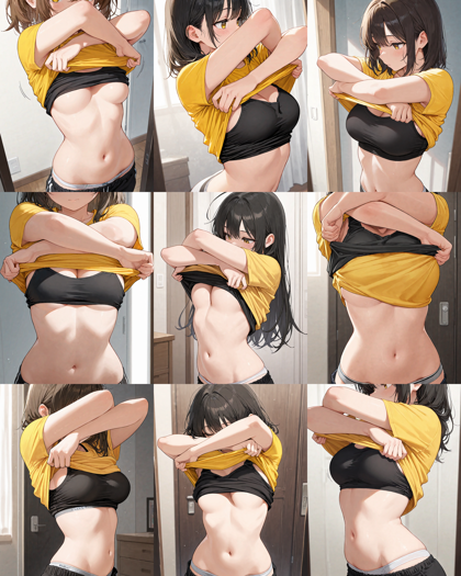 Nova Anime XL ver10.0 - 服を脱ぐポーズ、服を脱ぎかけているシーンを表現するプロンプト、画像生成結果:画像2